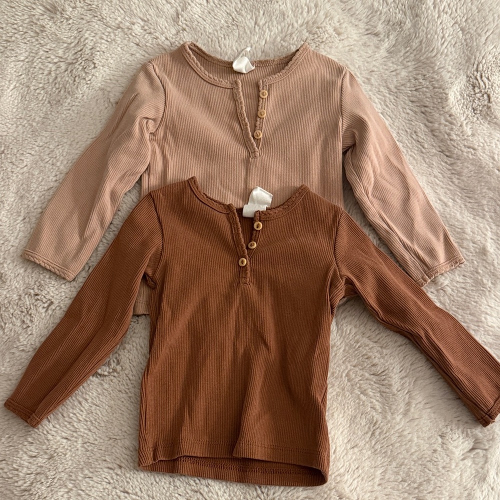 H&M baby set of 2 Long Sleeve Henley Shirts - Rose & Rust